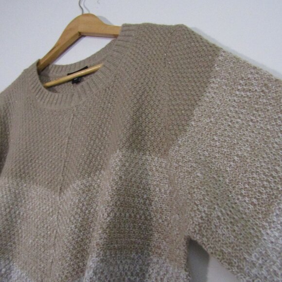 Alyx Colorblock Sweater 1X Tan Asymmetrical Knit Cozy Shimmer Normcore Casual - Picture 4 of 9